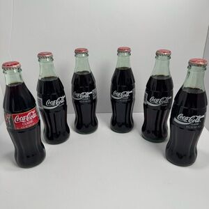 Lot of 6 Vintage Coca Cola Classic 8oz Glass Bottles Full Sealed